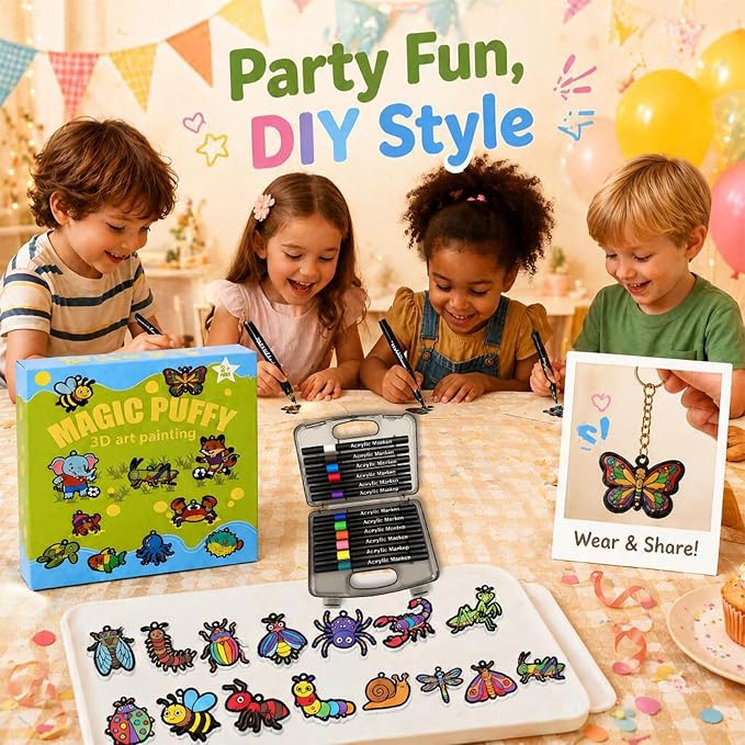 MWOMGLP Magic Foam Texture Painting Kit, 16 Pack DIY Puffy Foam Art Craft Set for Kids, 3D Sensory Painting Paper with Colorful Foam Sheets, Creative Gift for Boys Girls Ages 3+(Animal)