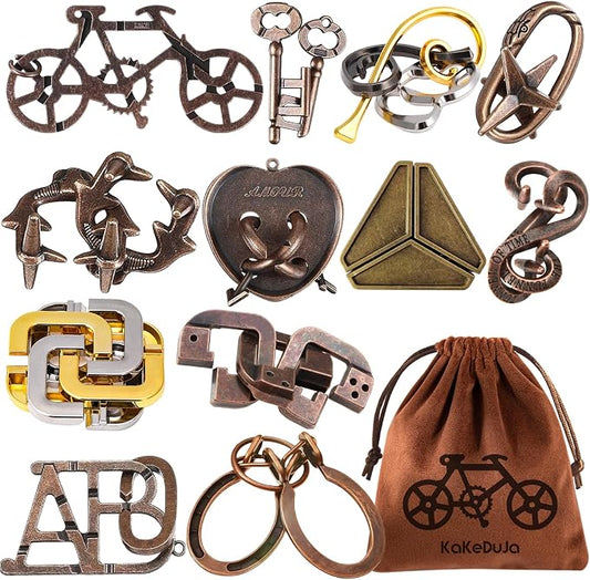 12 PCS Brain Teaser Puzzles Disentanglement Puzzles Metal Puzzle Logic Metal Puzzle for Adult Lock Puzzles Gift for Adults Teenagers