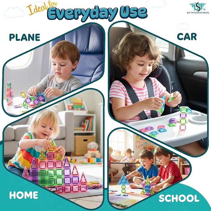 40 PCS Mini Magnetic Tiles Travel Set with Premium Metal Storage Case | Travel magnetic tiles designed for ages 3+ keep kids entertained during road trips, flights and family vacations.
