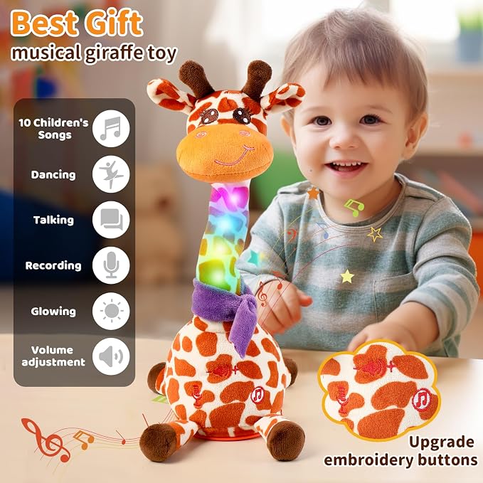 Dancing Talking Giraffe Toy for Baby Toddler, Dancing Giraffe Toy Singing Mimicking Recording Repeating What You Say with LED English Sing for Boys Girls Gift, 15 Second Recorde(Adjustable Volume) | Mimicking Repeating What You Say, LED Flashing Plush ...