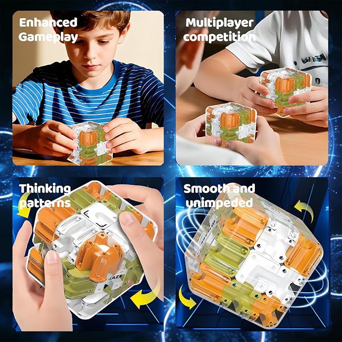 3D Rolling Ball Maze Cube, Marble Labyrinth Cube, 3D Labyrinth Puzzle Cube, Spatial Awareness Brain Training Educational Focus Game Gift for Adults Teens Kids (Orange & Green)