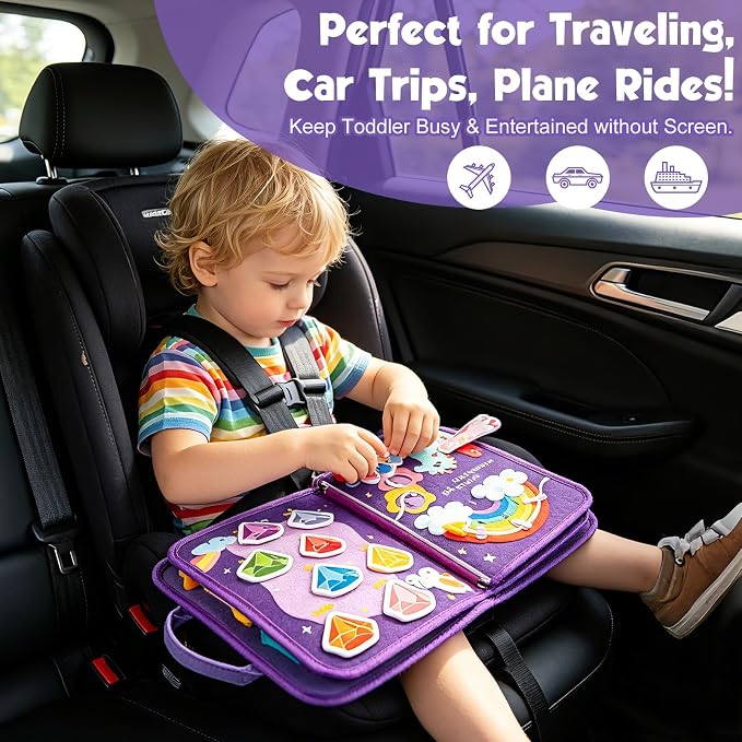 GOLIYEAN Toddler Busy Board - Montessori Toys for 1-3 Year Old Girl Birthday Gifts, Educational Learning Sensory Quiet Activity Busy Book for Toddlers, Airplane Car Travel Toys for Ages 2-4