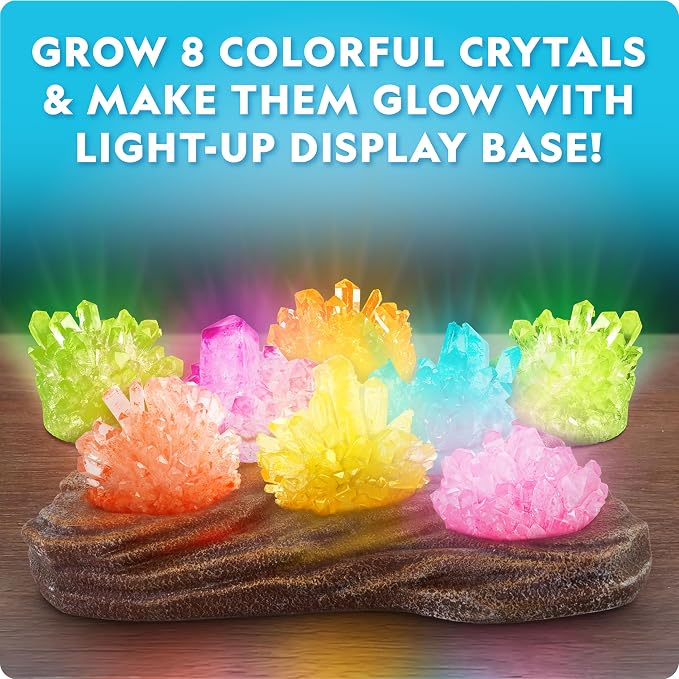 National Geographic Mega Crystal Growing Kit with 8 Crystals Ages 8-12 | Grow 8 Colorful Crystals, Light-Up Night Display, Crystal Making Experiment, Science Kit, STEM Learning, Birthday Gift