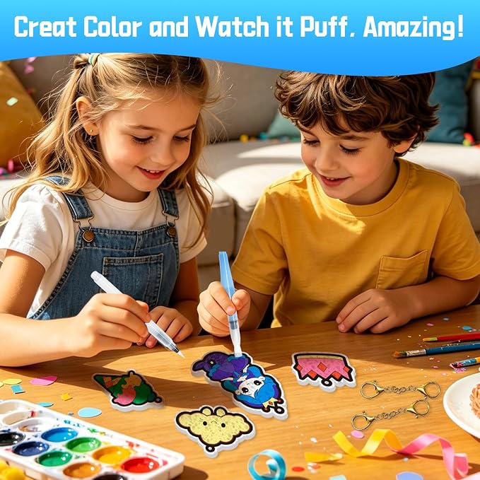 SOOVSY Magic Puffs 3D Art Kit for Kids, Water Activated Puffy Art Craft Kit with Princess Unicorn Designs, DIY Color & Inflate Activity, Screen-Free Travel & Rainy Day Toy for Girls Boys Ages 4-8