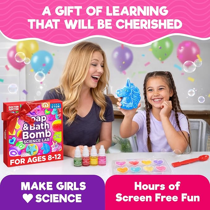 Doctor Jupiter Soap & Bath Bomb Making Kit for Kids Ages 8+ | Soap Making Kit, Birthday Gift Ideas for Girls 8,9,10,11,12 Year Olds, Science Kits for Kids Ages 8-12, DIY Craft, STEM Toy