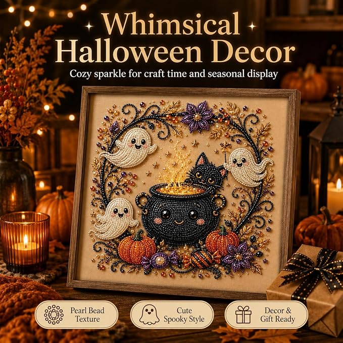Halloween Pearl Art Kit for Adults, DIY Fall Craft (Goblin) | Create textured Halloween decor through a screen-free, beginner-friendly craft activity.