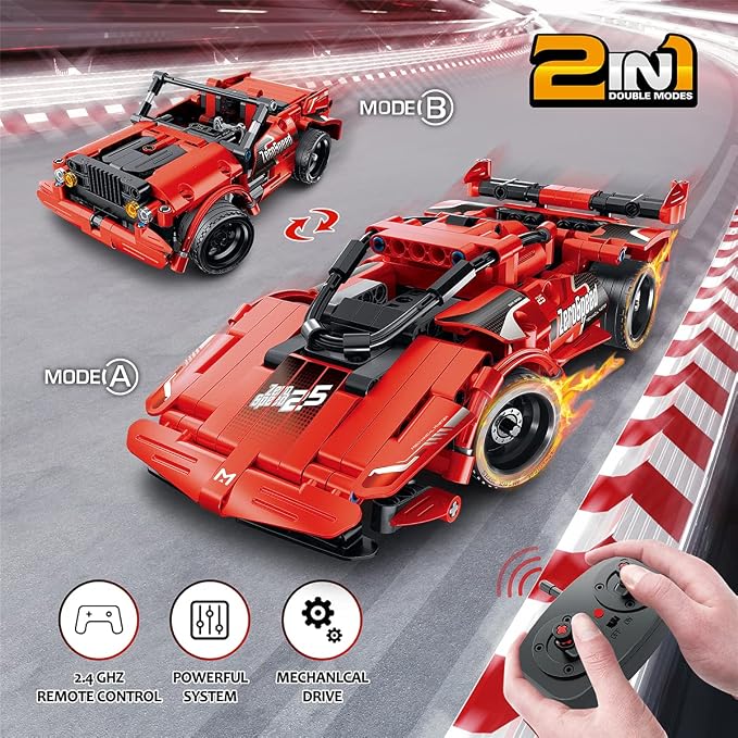 STEM Building Toys for Kids, Remote Control Racer Car Engineering Kits | 2 IN 1 Racecar Construction Toys, Early Learning Building Blocks, Christmas Birthday Gift for Boys Ages 6 7 8 9 10 11 12+
