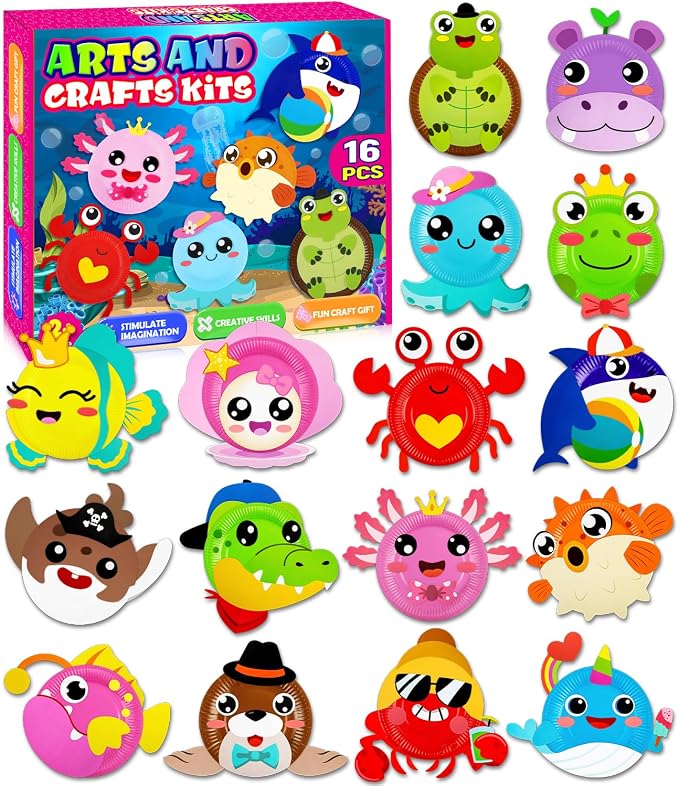 16 Pack Arts and Crafts for Kids Toddler DIY Animal Paper Plate Art Gifts