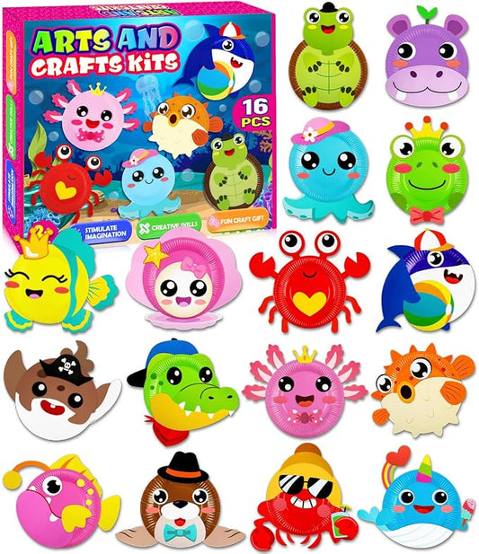16 Pack Arts and Crafts for Kids Toddler DIY Animal Paper Plate Art Gifts
