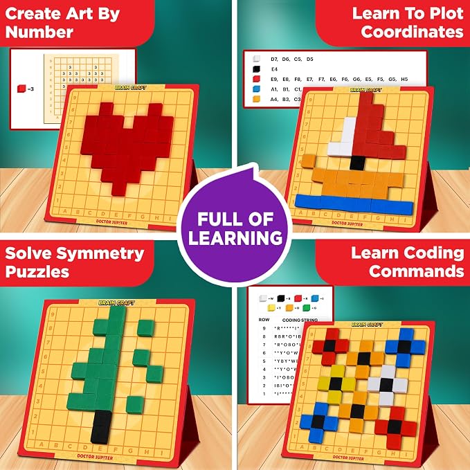 Doctor Jupiter My First STEM Pixel Art Kit for Kids Ages 5+ | 100+ Coding Challenges, Birthday Gift for Boys & Girls Ages 5,6,7, Montessori Educational Math Toy