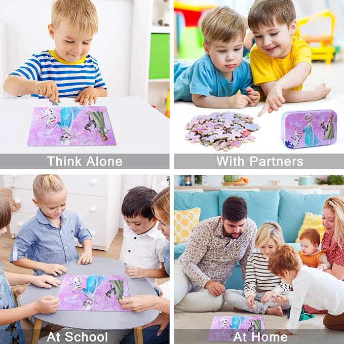 LELEMON Puzzles for Kids Ages 4-6,60 Piece Puzzles for Kids in Metal Box | Snowman Children Jigsaw Puzzles for Kids Ages 3-5 Kids Puzzles,Educational Learning Puzzle Toys for Girls and Boys
