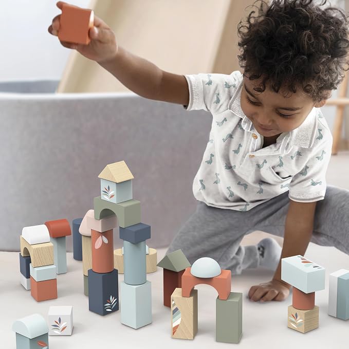 Wooden Building Blocks Set 50 Pieces STEM Learning Toy | 50-piece construction set, stacking toys, building blocks, preschool toys, toddler boy toys, STEM spatial reasoning, creative