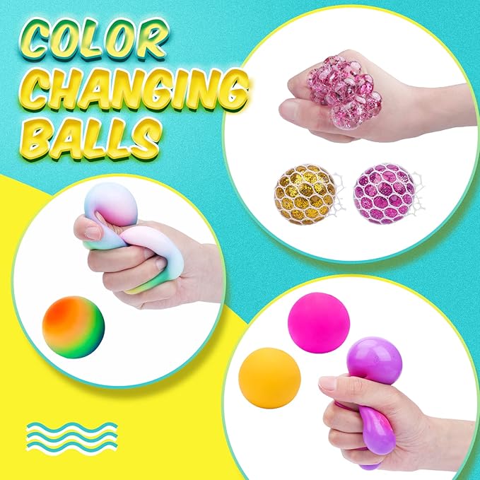 24 Pack Stress Balls, Squishy Balls, Squeeze Balls for Adults | Stress Relief Balls, Prize Box Stuffers, Party Favors