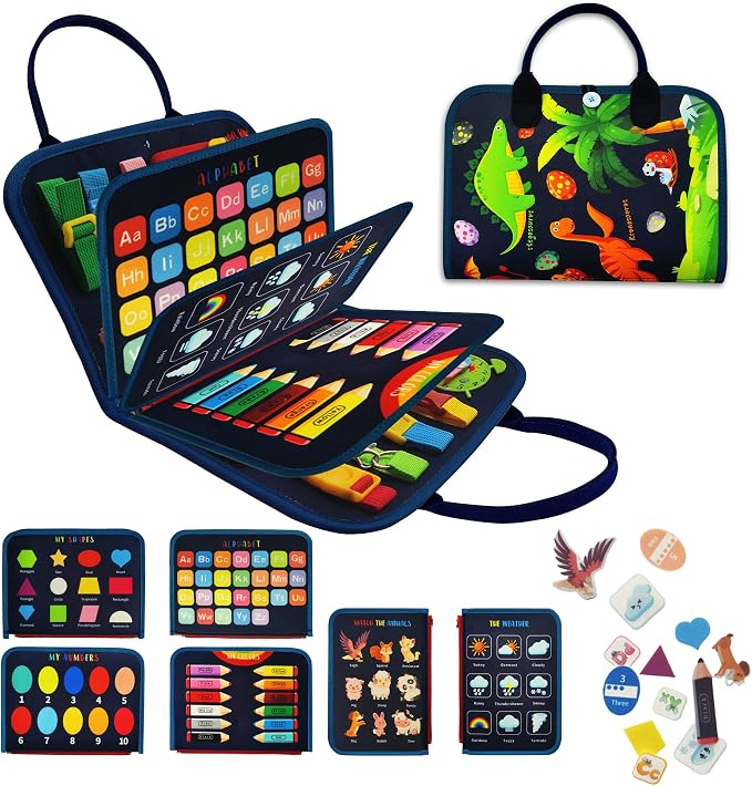 LearnToy Busy Board - Dinosaur Montessori Toys for 3 4 5 Year Old - Sensory Toys for Autistic Children - Toddler Travel Toys - Busy Book for Toddlers Activities as Boys Girls Gift | Sensory Toys for Autistic Children - Toddler Travel Toys - Busy Book f...
