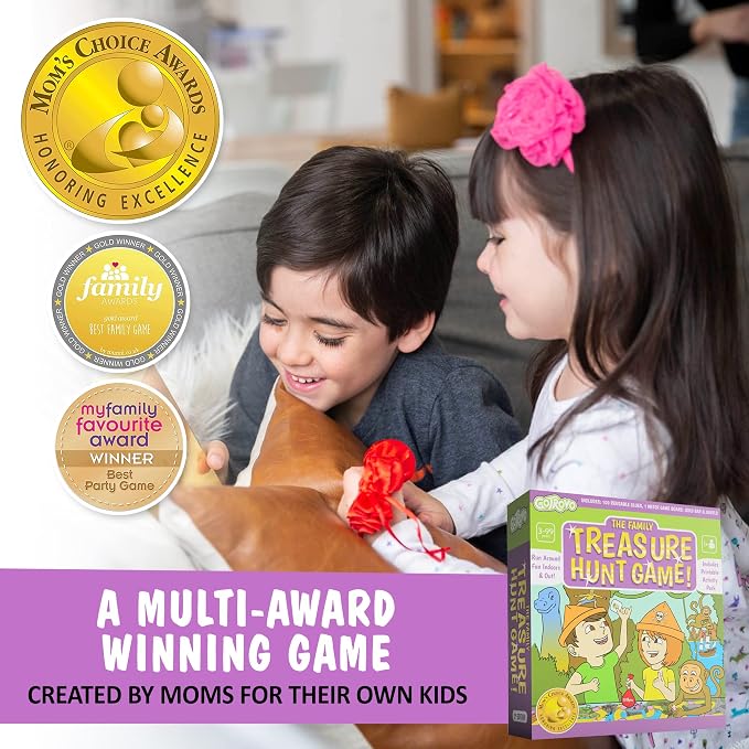 Gotrovo Indoor Scavenger Hunt Game for Kids Ages 4-8 - Complete Treasure Hunt Kit with Giant Board, Clue Cards, and Gold Bar - Active Indoor Board Game for Rainy Day Fun & Birthday Parties