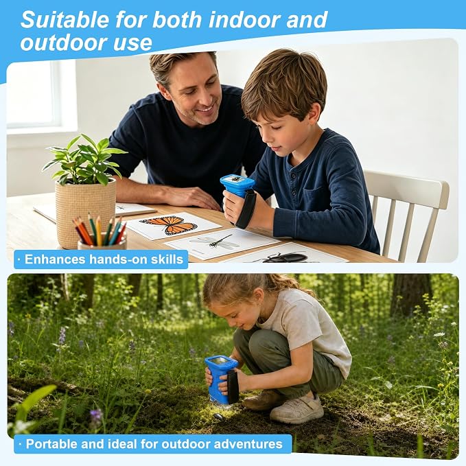 Kids Microscope,1000X HD Digital Handheld Mini Microscope 2.4" IPS Screen | Microscope for Kids, Mini Pocket Microscope for Children Birthday Gift, Science Education Fun for Boys Girls Ages 4-12 Blue