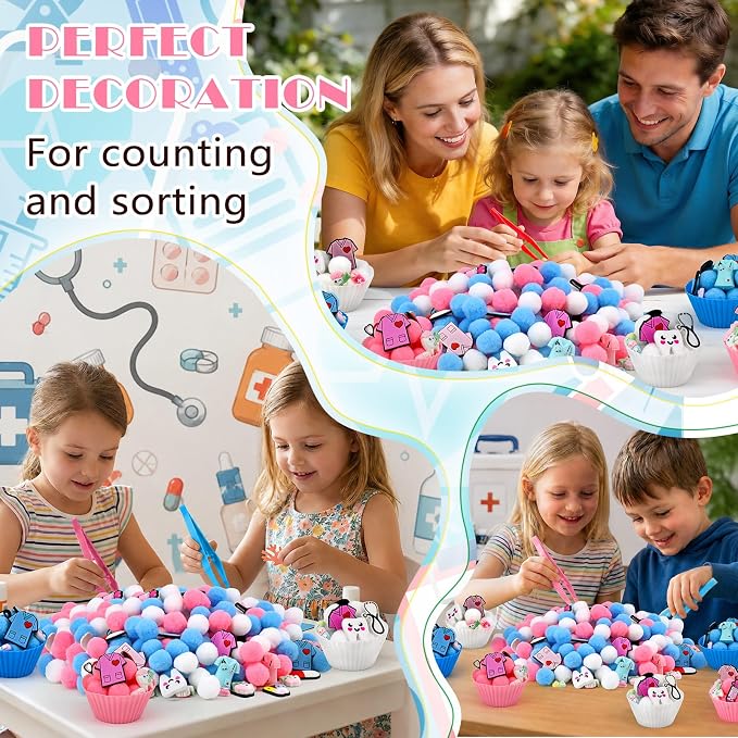 159 Pcs Doctor Sensory Bin Items Pretend Play Doctor Kit Counting Sorting Sensory Bin Filler Fine Motor Capsules Tooth Model Face Mask Counts for Summer Counting Sorting