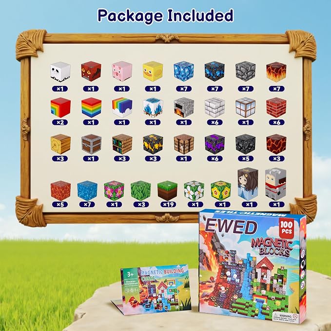 100PCS Magnetic Blocks, Magnetic Building Blocks Cubes Tiles for Kid | STEM Educational Stacking Magnets School Game Toys for Ages 3 4 5 6 7 8 9 10 11 Birthday Party Supplies Gift for Boy and Girl