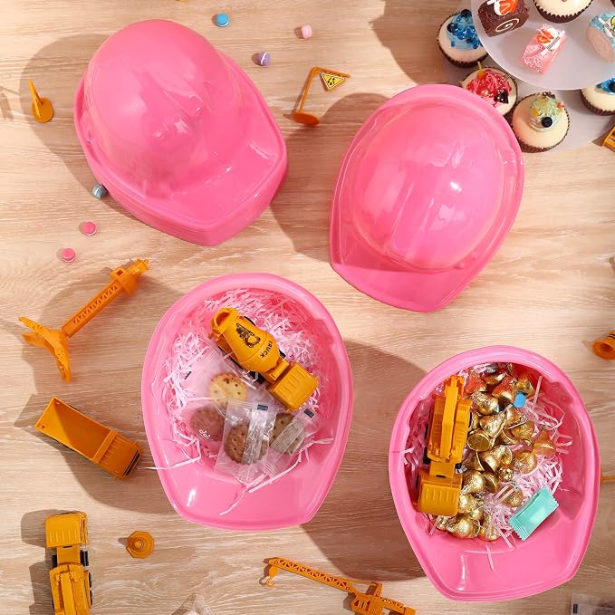 Sumind 48 Packs Construction Party Hats Kids Plastic Worker Helmet Bulk Toy for 3-8 Years Children Dress up Party Supplies (Pink)