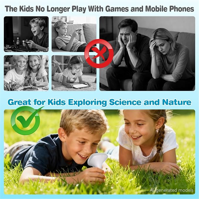 Pocket Kids Microscope for Over 3 Years Old, 1000X Handheld Microscope for Kids w/2''IPS Digital, Photo Video Mini Portable Microscopes, Science Edu Digiscope,Christmas Birthday Gifts for Kids
