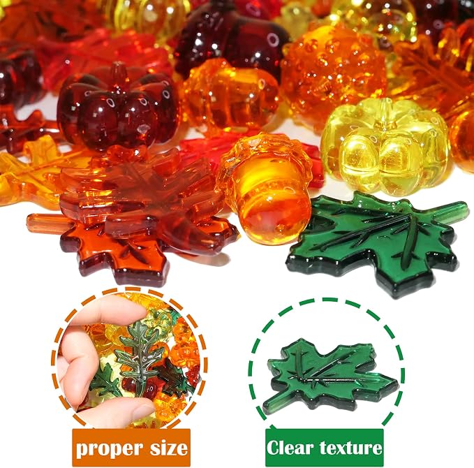 HADDIY Fall Vase Filler 165pcs Pumpkin Mini Leaves Gems Sensory Bin Fillers | autumn Acrylic Acorn for craft Thanksgiving Table Scatters,Centerpieces Table Decorations,Counting,bow and jar fillers