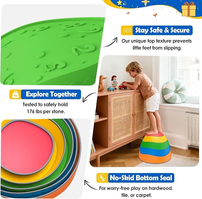 Stepping Stones for Kids – Sensory Balance toddlerToy | 5 Pack Non-Slip Indoor & Outdoor Stepping Stones ,Coordination ,Garden & Obstacle Course Equipment, Gift for Toddlers 3-6