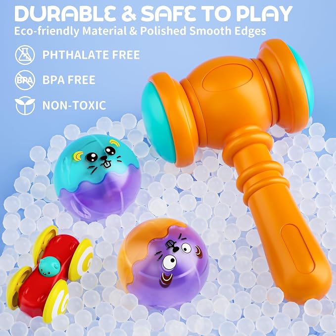 2-in-1 Ball Drop & Car Ramp Race Track Montessori Toy for Toddlers Ages 1-5 | Hammer Rolling Ball, Launch and Race Car-Cause and Effect Sensory STEM Learning Toys for 1-5 Year Old Boys & Girls