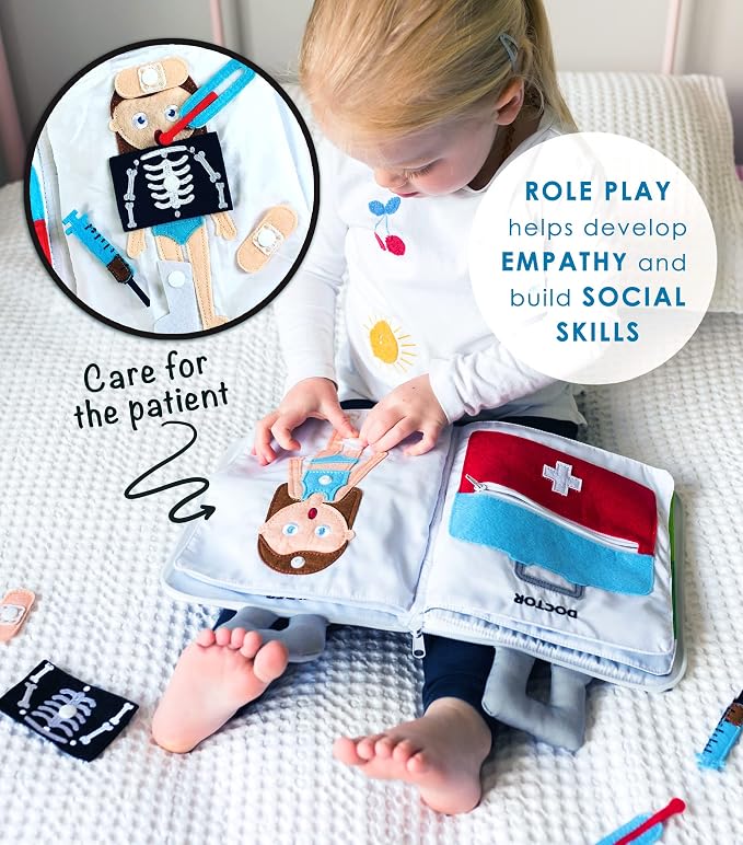Curious Columbus When I Grow Up Quiet Book, Fabric Busy Book for Travel | 10 Interactive Pages, Astronaut, Firefighter, Chef and Farmer Roles, Snap Fasteners, Book Zips Closed with Carry Handles