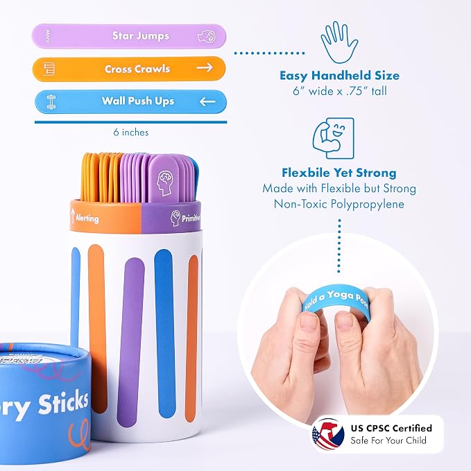 Sensory Sticks – 60 Sensory Activities, Brain Break Kit | Help Kids Relax and Refocus, Easy-to-Use, Science Backed, Occupational Therapist Approved