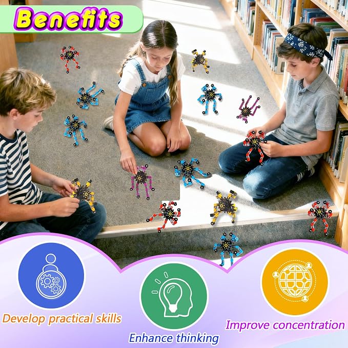 24 Pcs Funny Sensory Fidget Toys,Deformable Chain DIY Robot Spinners Fingertip Stress Relief Gyro Toy Birthday Gifts Christmas Goodie Bag Stuffers Classroom Prizes Party Favors for Kids Adults