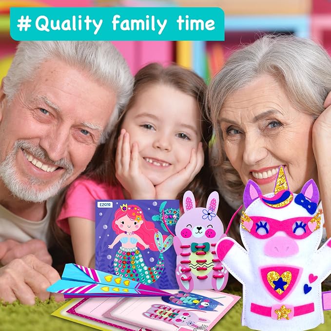 EZCRA Unicorn Craft Box for Kids Ages 4-8 – 21 Projects in 1 | Unicorn Craft Kit for Girls. 21 Craft Projects included. Mess-Free Activity Kit. Birthday Gift for Girls.