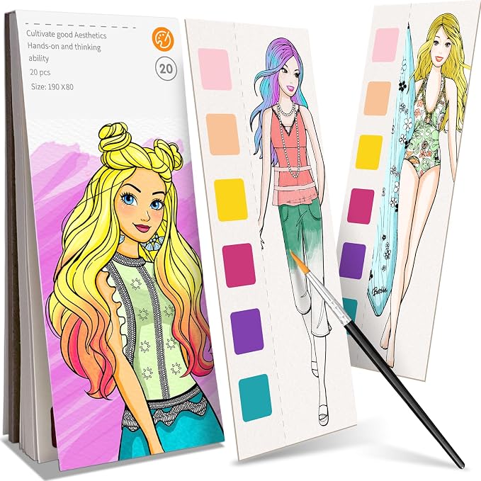 ZHOC Paint with Water Coloring Books for Kids, Pocket Mess Free Watercolor Painting Sets for Kids Ages 3 4 5 6 7 8+, Water Color Paint Set Arts and Crafts Gift for Boys Girls, Fashion Girl
