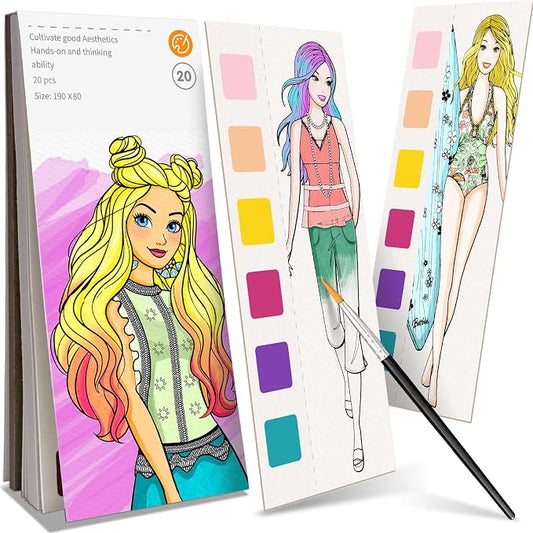 ZHOC Paint with Water Coloring Books for Kids, Pocket Mess Free Watercolor Painting Sets for Kids Ages 3 4 5 6 7 8+, Water Color Paint Set Arts and Crafts Gift for Boys Girls, Fashion Girl