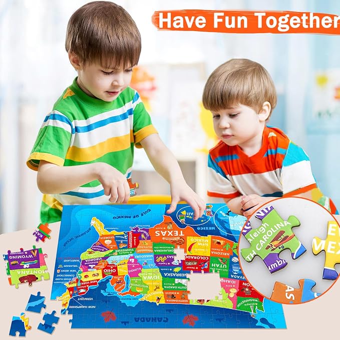 Puzzles for Kids Ages 6-8 8-10 - 200 Piece United States & USA Puzzle | Educational USA Learning Toys.Colorful Children Puzzles for 6 7 8 9 10 11 12 Years Old Boys and Girls.Holiday Gifts