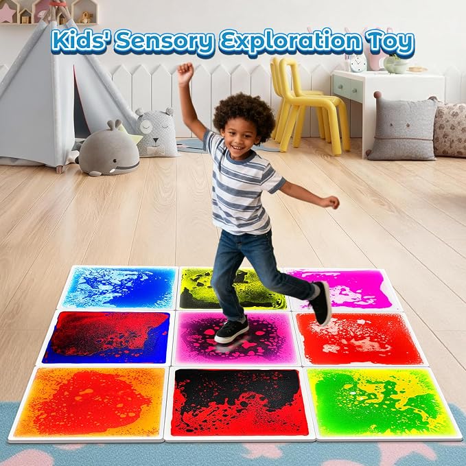 Onyoloy Sensory Floor Tiles 9PCS - Engaging Liquid Play Mats for Toddlers | Autism Sensory Toys, 12"x12" Lava Tiles perfect for Dancing, Learning & Special Education Classroom Gross Motor Development.