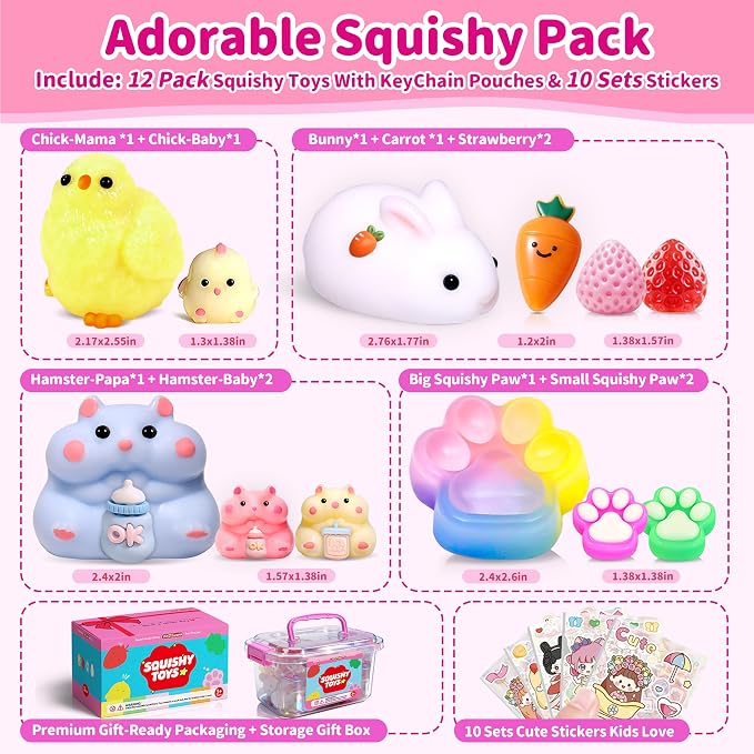 12Pack Taba Squishy Toys Kit -Squishy Fun Box- Squishy Fidget Squeeze Toys | taba Squishy Party Favors for Kids 8-12,cute Squishies Stress Relief Toys for Girls 6-8-10-12 Year Old Girls Birthday Gifts