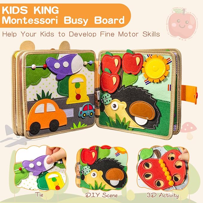 Montessori Busy Board for Toddlers, Sensory Educational Activities Board for Learning Fine Motor Skills, Travel Toys for Airplane Car, Gift for Girls Boys 2-4 Years Old (Giraffe)