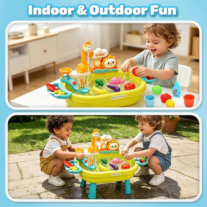 CUTE STONE Play Sink with Running Water, Kitchen Sink Toy with Upgraded Electric Pump, Play Food & Tableware Accessories, Summer Outdoor Sensory Water Table Toy for Toddlers & Kids