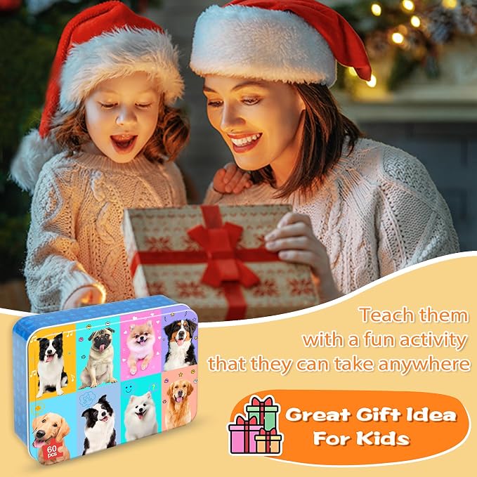 LELEMON Puzzles for Kids Ages 4-6,60 Piece Puzzles for Kids in Metal Box | Dog Children Jigsaw Puzzles for Kids Ages 3-5 Kids Puzzles,Educational Learning Puzzle Toys for Girls and Boys