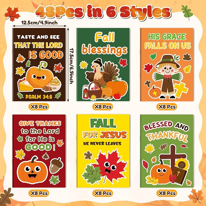 Dvbonike 48Pcs Fall Bible Coloring Books Religious DIY Color-in Pages | Drawing Booklet Bulk, Autumn Party Supplies, Christian Activity, Sunday School Artwork, Classroom Rewards, Thanksgiving Gift