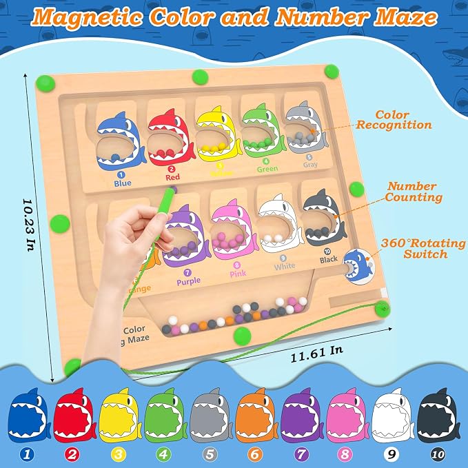 Magnetic Color & Number Maze, Montessori Counting Matching Toys, Wooden Magnetic Maze Board, Montessori Toy Fine Motor Skills Toys for 3 4 5 Years Old Preschool Learning Activities