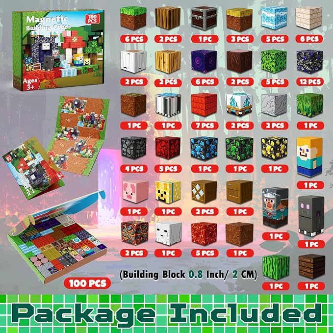 GraceDuck 100 PCS Magnetic Blocks - Magnetic Building Blocks, Stacking Magnets for Kids, Sensory Toy for STEM Montessori Sensory Toys for Kids 3+ Boys and Girls Christmas Birthday Gifts