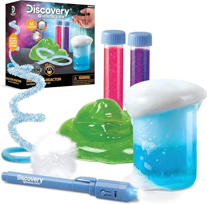 Discovery™ Reaction Lab Chemistry Set – 41 STEM Experiments for Kids| Includes Black Light Pen, Crystal Growing, Slime, Goo| Educational Learning Toy| Science Activity Kit| Boys & Girls Gift| Age 8+