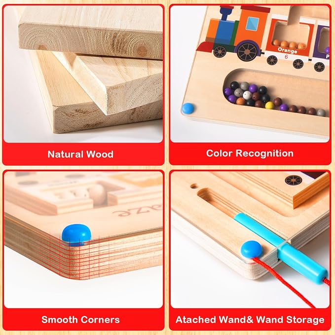 Poycuna Magnetic Color and Number Maze Board Wooden Montessori Fine Motor Skills Toys for 3 4 Year Old Preschool Learning Activities Classroom Must Haves Sorting Travel Toys for Toddlers Boys Girls