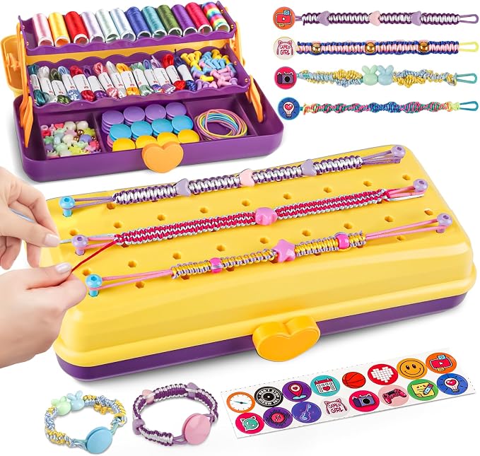 Cmiolacuna Friendship Bracelet Kit for Girls 8-12, 3-Layer Storage Box | Complete Friendship Bracelet Kit With String, Beads and Buttons, Plus a 3-Layer Storage Box to Keep Every Supply Sorted