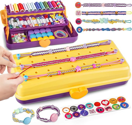 Cmiolacuna Friendship Bracelet Kit for Girls 8-12, 3-Layer Storage Box | Complete Friendship Bracelet Kit With String, Beads and Buttons, Plus a 3-Layer Storage Box to Keep Every Supply Sorted