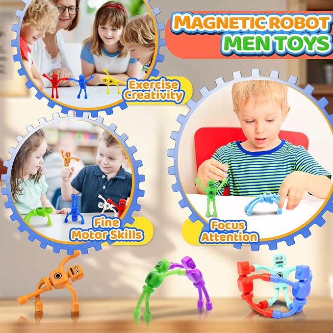 5PC Magnetic Robot Travel Toys for Kids Toddler Boys Sensory Fidget Toys Airplane Road Trip Car Travel Activities Essential Fridge Magnet Fidgets Classroom Must Have Gifts Toy for Boy 3 4 5 6 Year Old