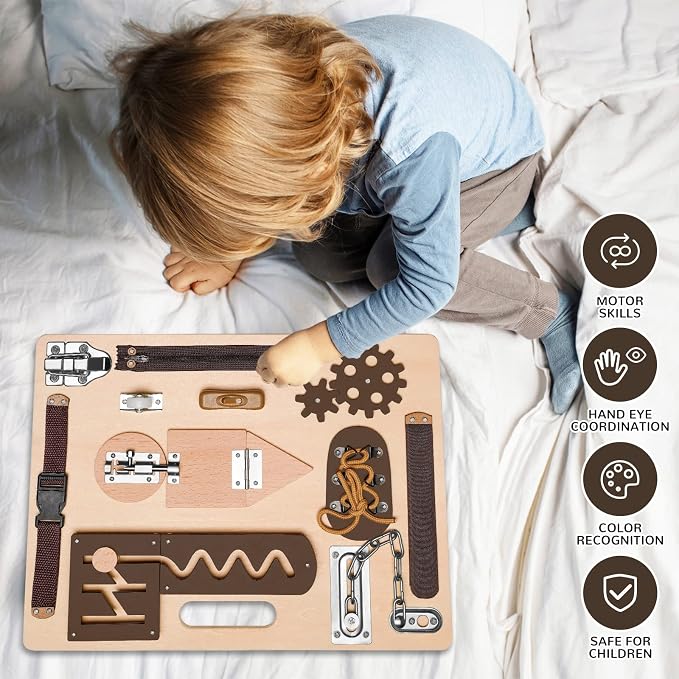 Montessori Busy Board for Toddlers, Wooden Sensory Toys, Preschool Learning Activities for Fine Motor Skills Travel Toy, Basic Life Skills Educational Gifts for 1, 2, 3 Years Old Kids Boys Girls | Preschool Learning Activities, Basic Life Skills, Fine ...