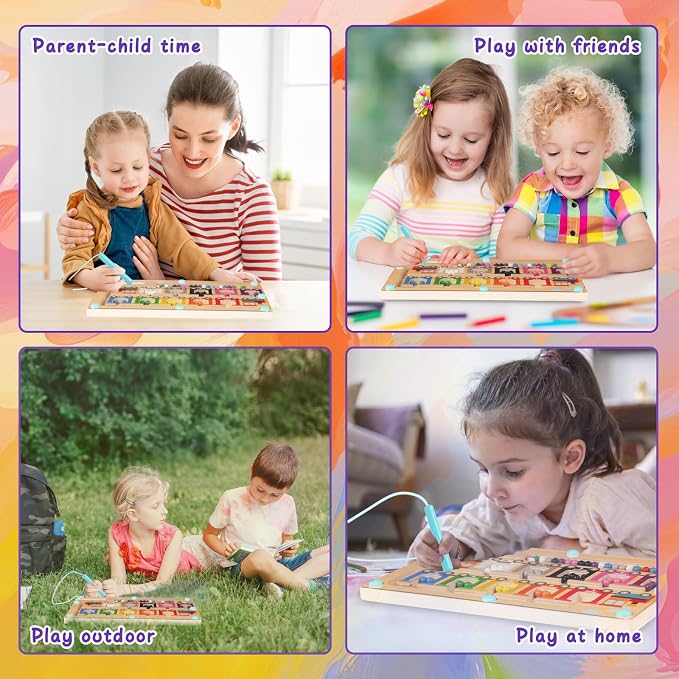 Magnetic Color and Number Maze, Montessori Toys for 3 4 5 Year Old, Wooden Magnet Balls Puzzles,Learning Educational Sensory Toys for Toddlers and Kids Boys Girls,Christmas Stocking Stuffers for Kids