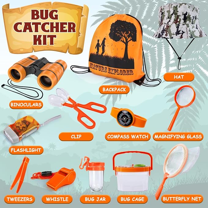 ESSENSON Bug Catcher and Kids Explorer Kit, Outdoor Bug Catching Explorer Adventure Kit with Binoculars, Summer Outdoor Toys for Kids Ages 4-8